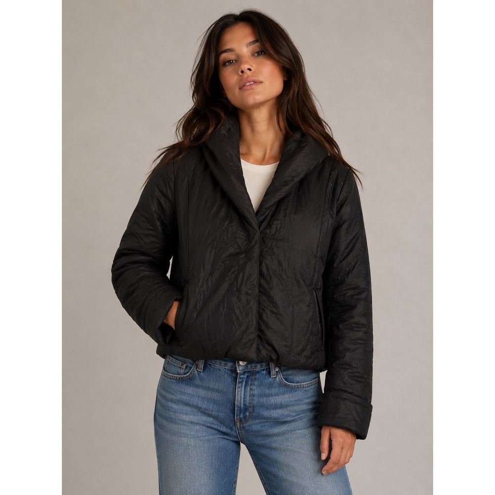 Les Copains Black Quilted Shawl‎ Collar Puffer Jacket Made in Italy Size 42 IT